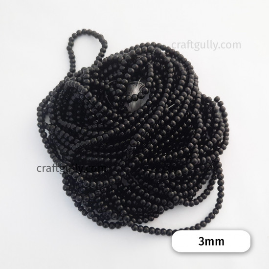 Glass Beads 3mm Round - Black - 1 String