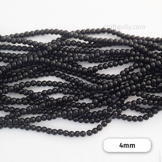 Glass Beads 4mm Round - Black - 1 String / 190 Beads