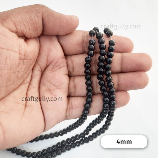 Glass Beads 4mm Round - Black - 1 String / 190 Beads