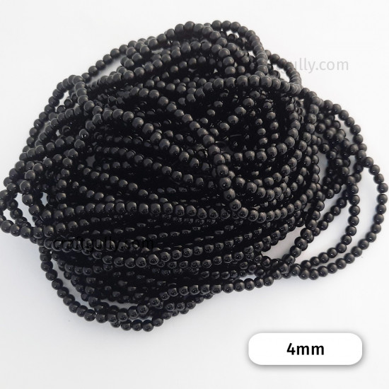 Glass Beads 4mm Round - Black - 1 String
