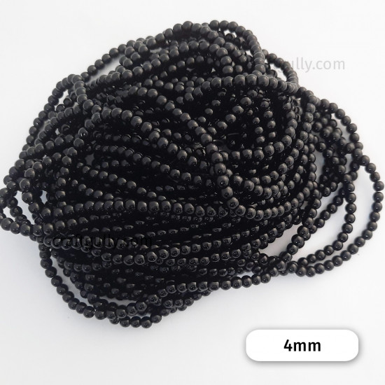 Glass Beads 4mm Round - Black - 1 String / 190 Beads