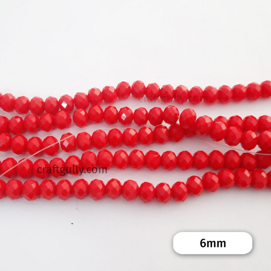 Glass Beads 6mm Rondelle Faceted - Red - 1 String
