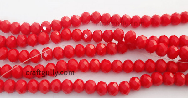 The Design Cart Red Opaque Tyre/Rondelle Faceted Crystal Beads (6 mm) (1  String) for – Jewellery Making, Beading, Embroidery, Art and Craft