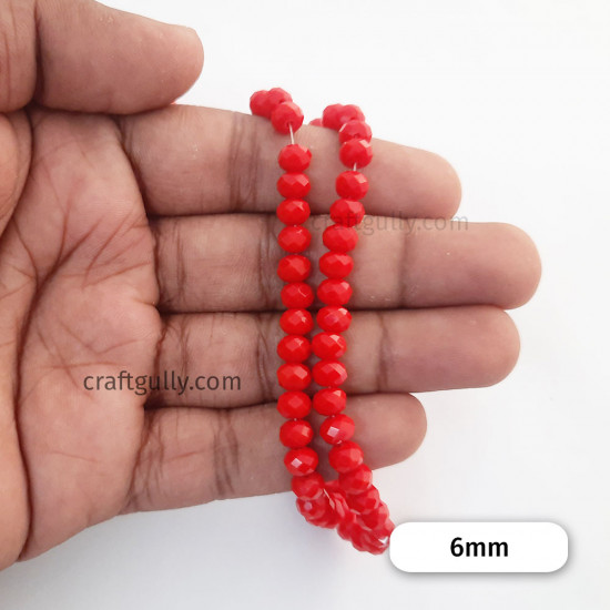 Glass Beads 6mm Rondelle Faceted - Red - 1 String