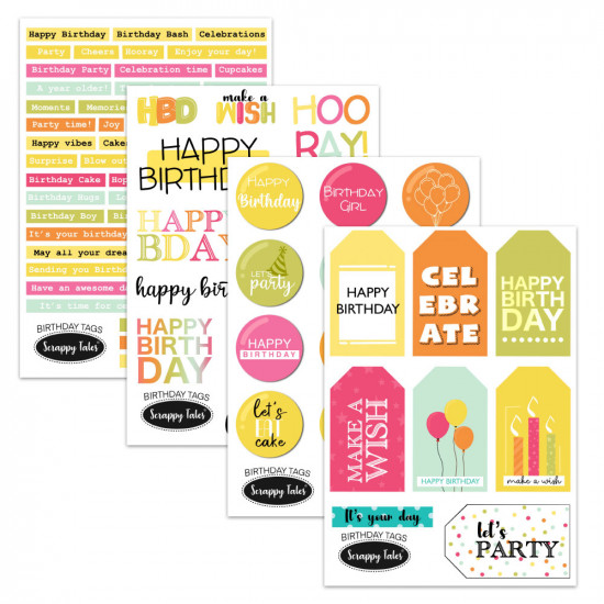 Paper Elements A5 - Birthday Tags - 4 sheets