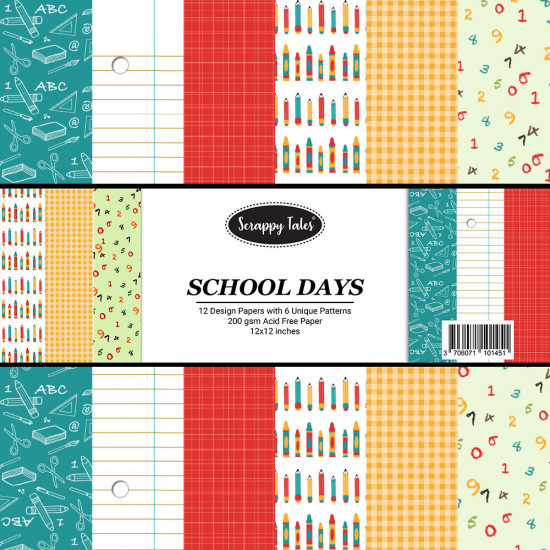 Pattern Papers 12x12 - School Days - Pack of 12