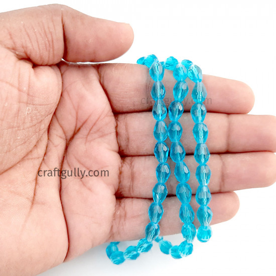 Glass Beads 8mm Drop Faceted - Sky Blue - 1 String