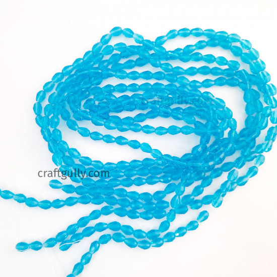 Glass Beads 8mm Drop Faceted - Sky Blue - 1 String