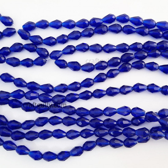 Glass Beads 8mm Drop Faceted - Royal Blue - 1 String