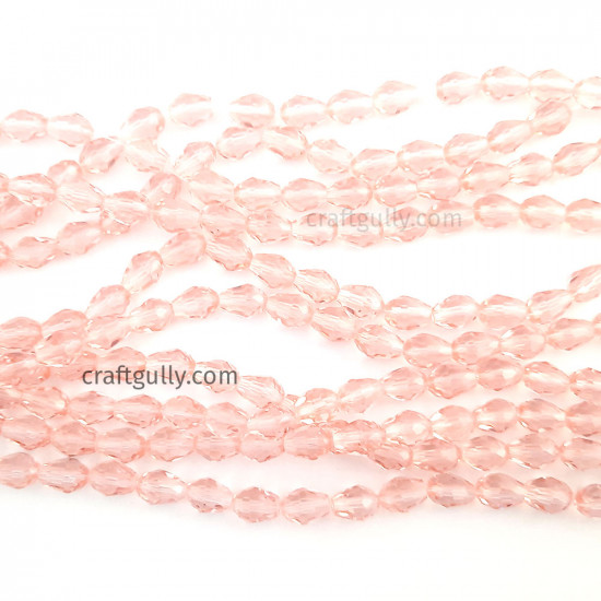 Glass Beads 8mm Drop Faceted - Baby Pink - 1 String