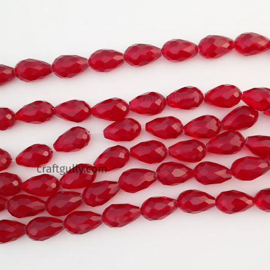 Glass Beads 15mm Drop Faceted - Dark Red - 1 String