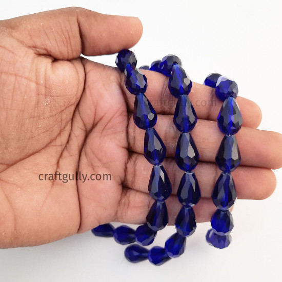 Glass Beads 15mm Drop Faceted - Royal Blue - 1 String
