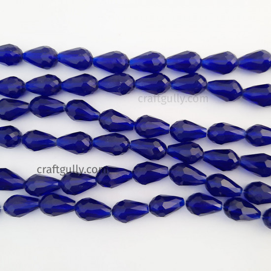 Glass Beads 15mm Drop Faceted - Royal Blue - 1 String