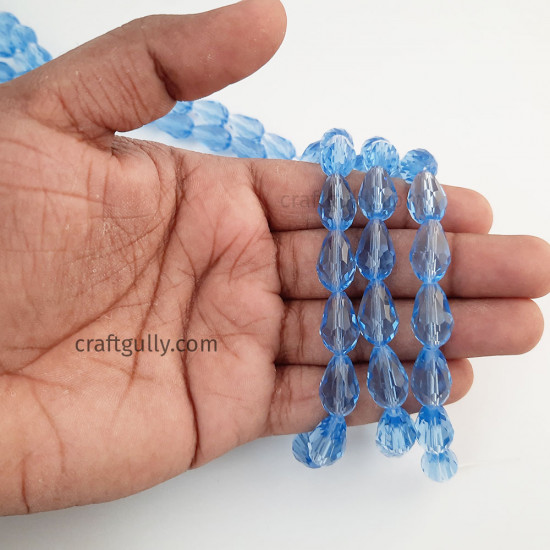 Glass Beads 15mm Drop Faceted - Baby Blue - 1 String