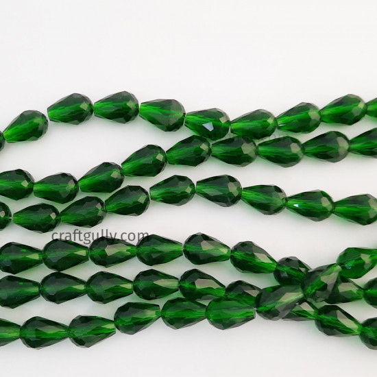 Glass Beads 15mm Drop Faceted - Dark Green - 1 String