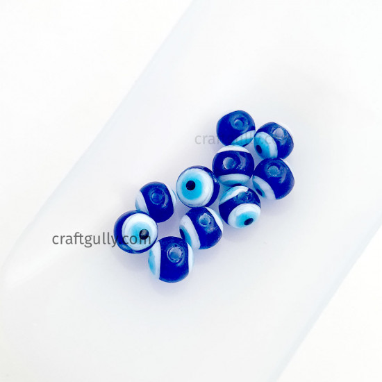 Glass Beads 8mm Evil Eye Round - Blue - 5 Beads