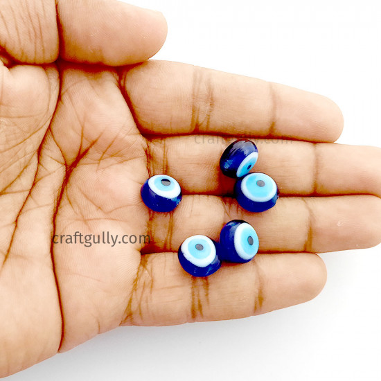 Glass Beads 11mm Evil Eye Disc - Blue - 5 Beads