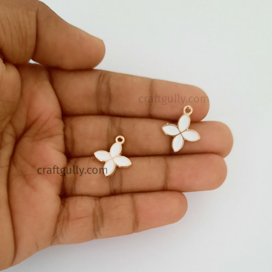 Enamel Charms 18mm - Flower #24 - White - 4 Charms