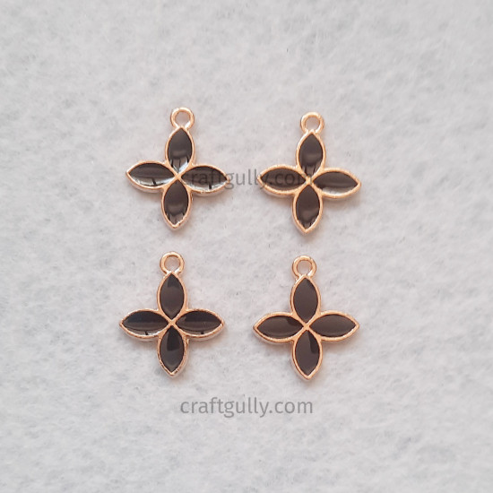 Enamel Charms 18mm - Flower #25 - Black - 4 Charms