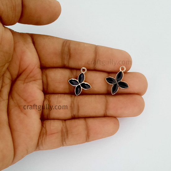 Enamel Charms 18mm - Flower #25 - Black - 4 Charms