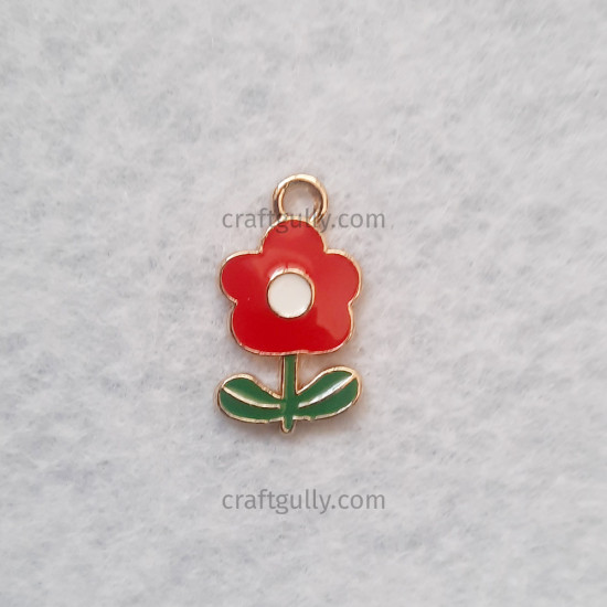 Enamel Charms 20mm - Flower #27 - Red - 1 Charm