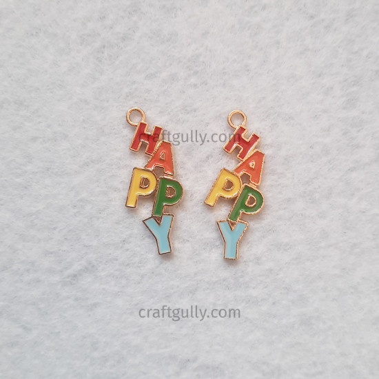 Enamel Charms 28mm - Sentiments Happy - 2 Charms