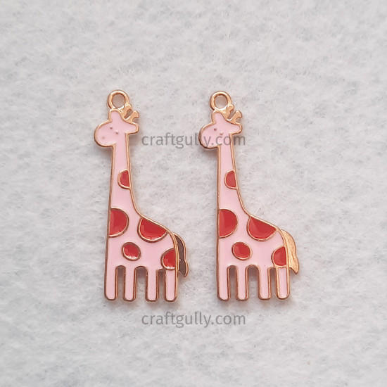 Enamel Charms 32mm - Giraffe #2 - Pink & Red - 2 Charms