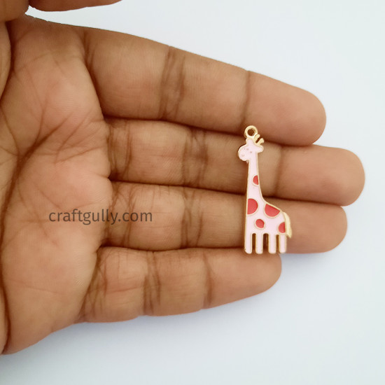 Enamel Charms 32mm - Giraffe #2 - Pink & Red - 2 Charms