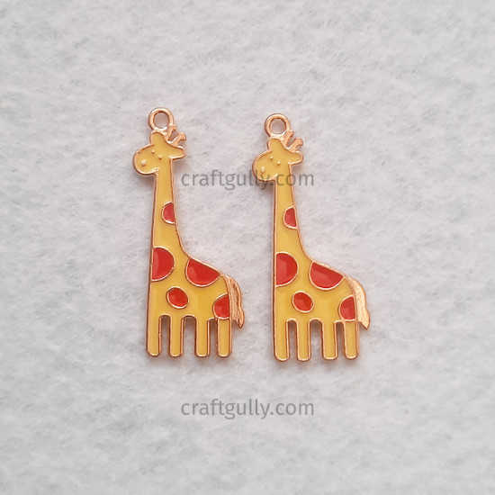 Enamel Charms 32mm - Giraffe #3 - Yellow & Red - 2 Charms