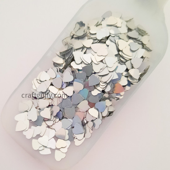 Sequins 6mm - Heart #13 - Silver - 20gms