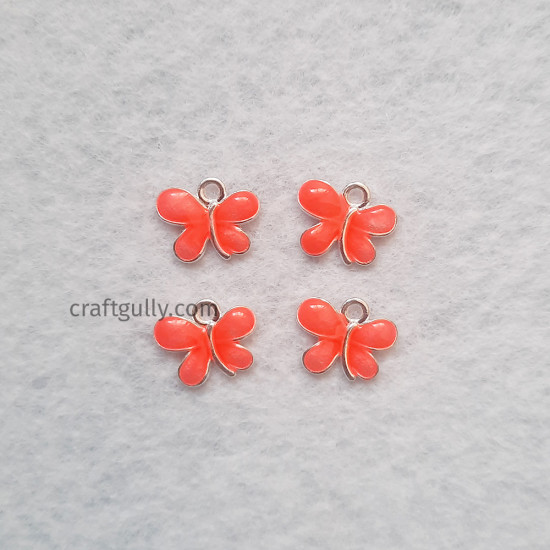 Enamel Charms 13mm - Butterfly #4 - Neon Orange - 4 Charms