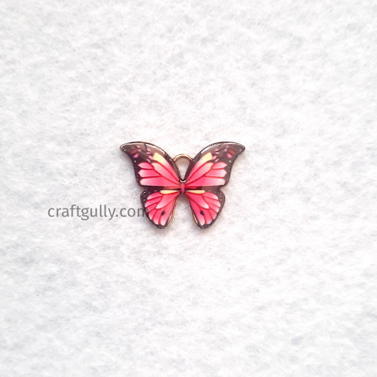 Enamel Charms 22mm - Butterfly #1 - Pink - 1 Charm