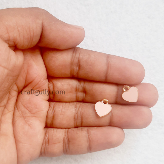 Enamel Charms 12mm - Heart #1 - Pink - 4 Charms