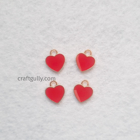 Enamel Charms 12mm - Heart #3 - Red - 4 Charms