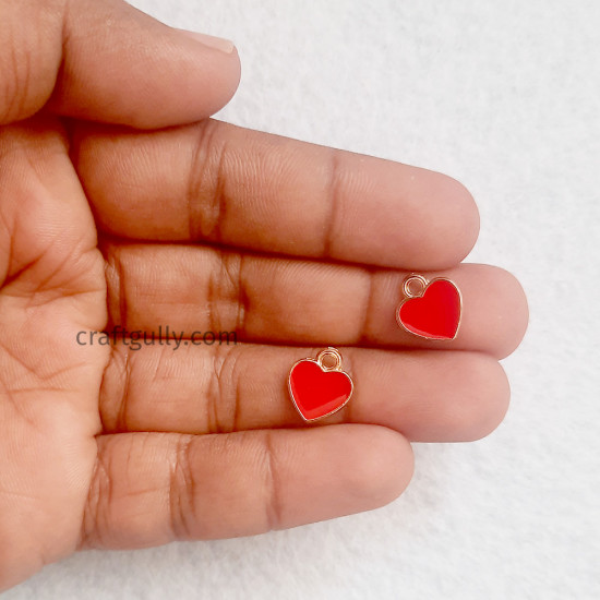 Enamel Charms 12mm - Heart #3 - Red - 4 Charms