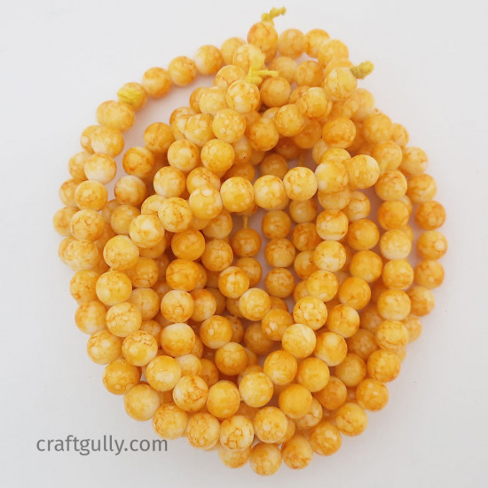 Mottled Glass Beads 8mm - Yellow - 1 String