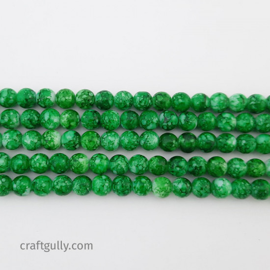 Mottled Glass Beads 8mm - Dark Green - 1 String