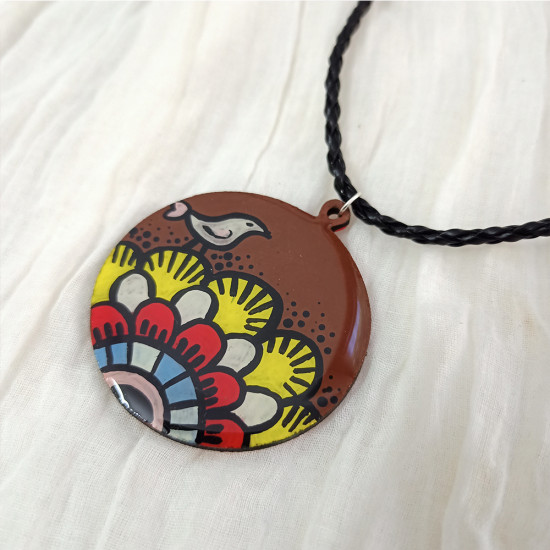 Hand Painted Bird Pendant With Necklace Cord