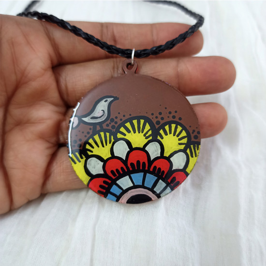 Hand Painted Bird Pendant With Necklace Cord