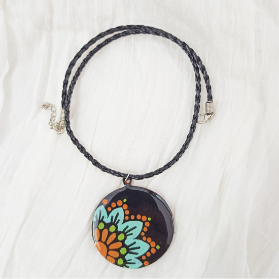 Hand Painted Motif Pendant With Necklace Cord