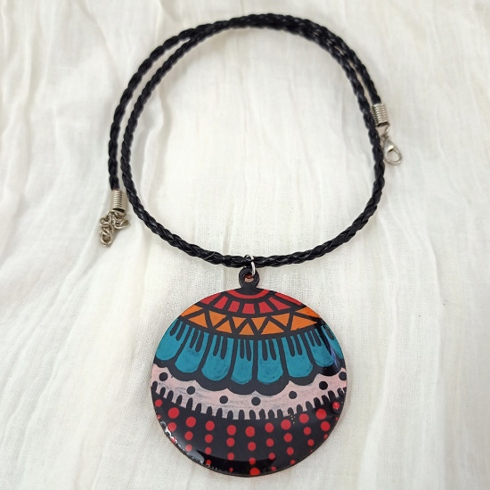 Hand Painted Boho Pendant With Necklace Cord