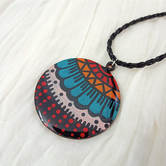 Hand Painted Boho Pendant With Necklace Cord
