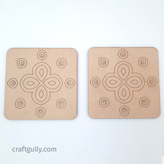 Pre Marked MDF Coasters #5 - 98mm Square - Pack of 2