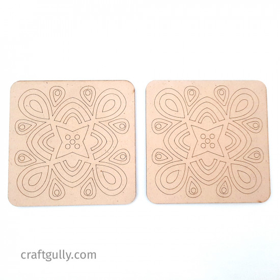 Pre Marked MDF Coasters #6 - 98mm Square - Pack of 2