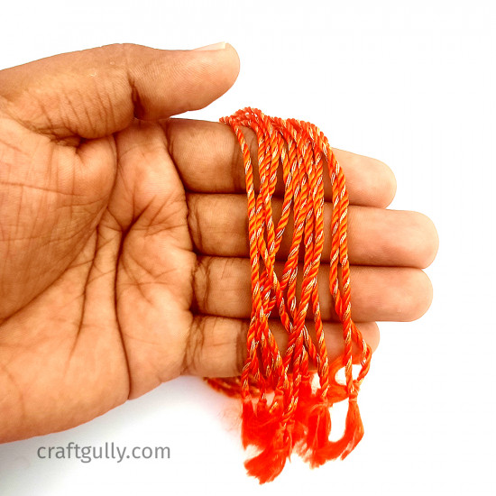 Rakhi Threads With Tassels - Orange & Golden - 12 Threads