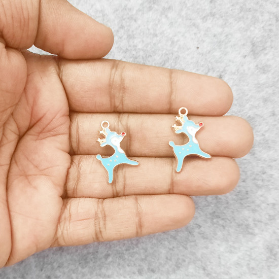 Enamel Charms 21mm - Reindeer #2 - Blue - 2 Charms