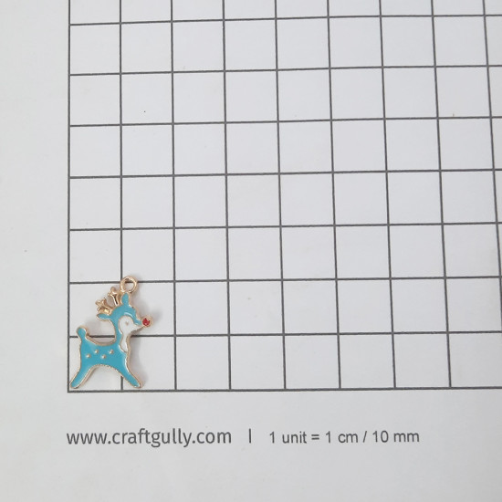 Enamel Charms 21mm - Reindeer #2 - Blue - 2 Charms