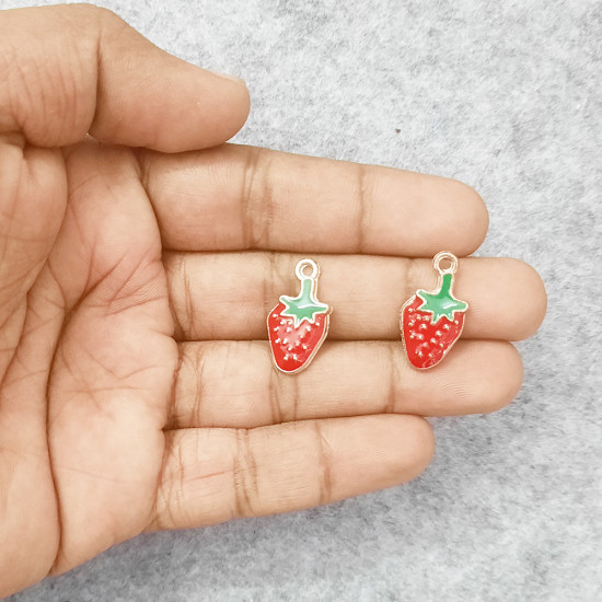 Enamel Charms 21mm - Strawberry #1 - Red - 2 Charms