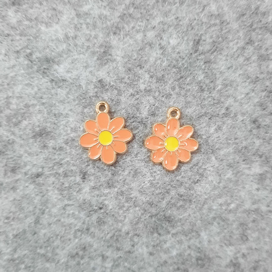 Enamel Charms 18mm - Flower #28 - Orange - 2 Charms