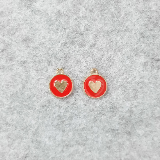 Enamel Charms 16mm - Heart #4 - Red - 2 Charms